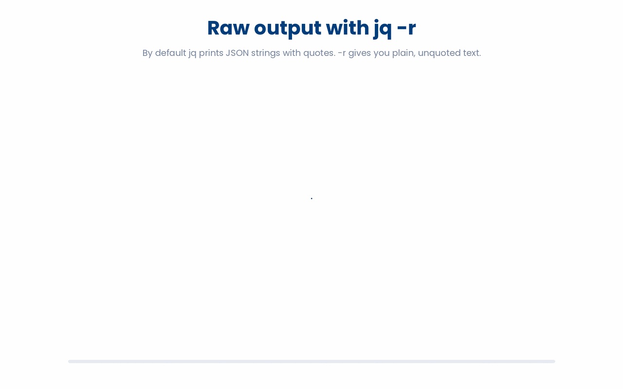The jq -r flag prints JSON string values as raw, unquoted text instead of the default double-quoted form.