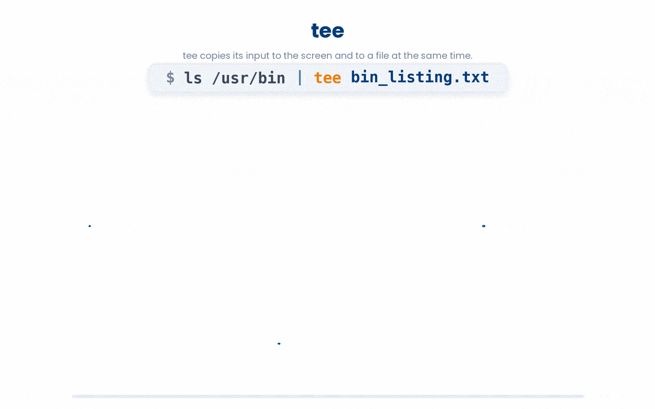tee duplicates a command's output so the same data lands on your screen and in a file in a single pass, instead of choosing one or the other.