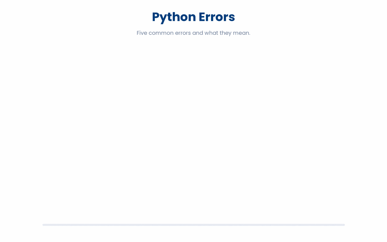 Common error types often encountered in Python.